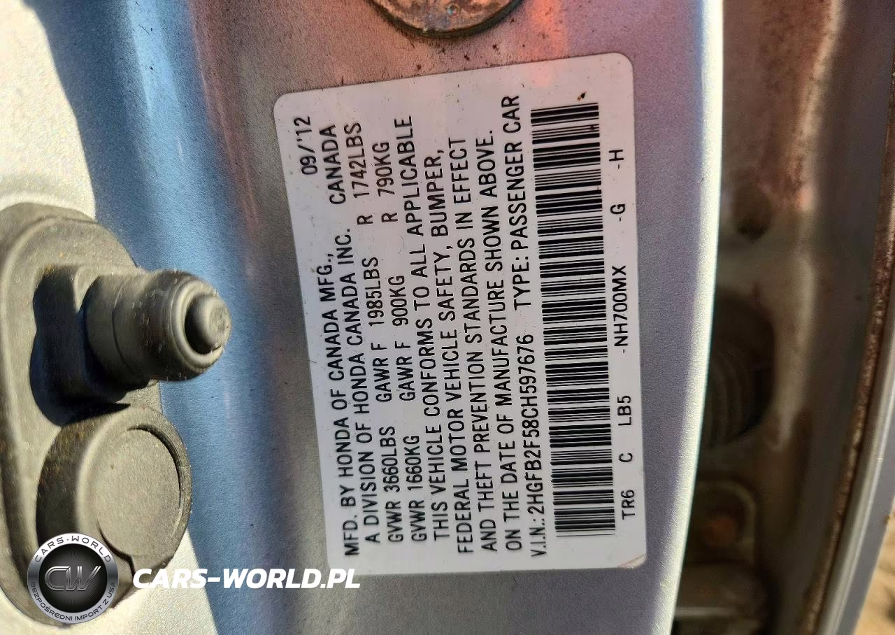 2012 Honda Civic Lx VIN:2HGFB2F58CH597676 - 12