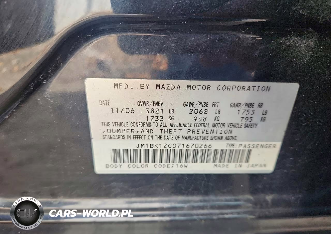2007 Mazda 3 I VIN:JM1BK12G071670266 - 12