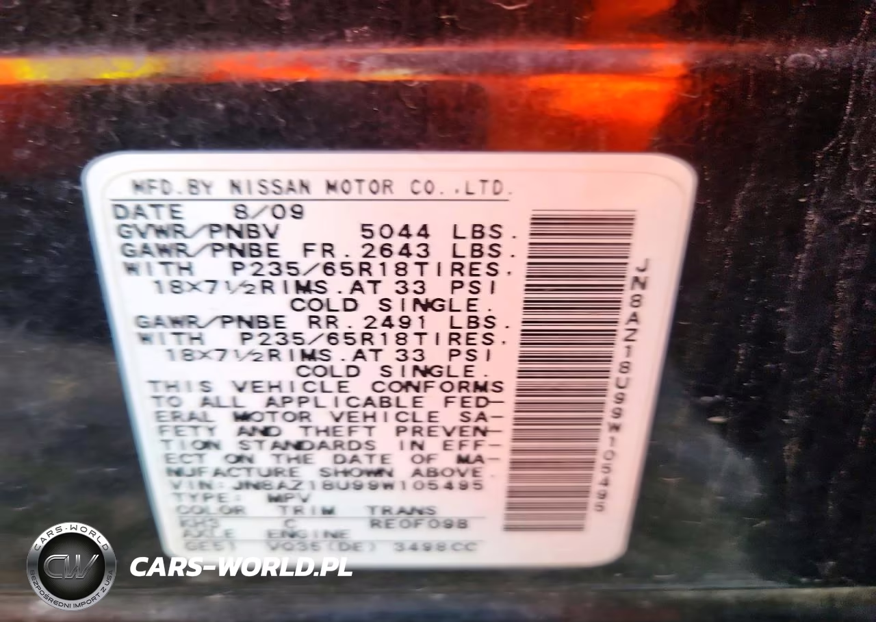 2009 Nissan Murano S VIN:JN8AZ18U99W105495 - 13