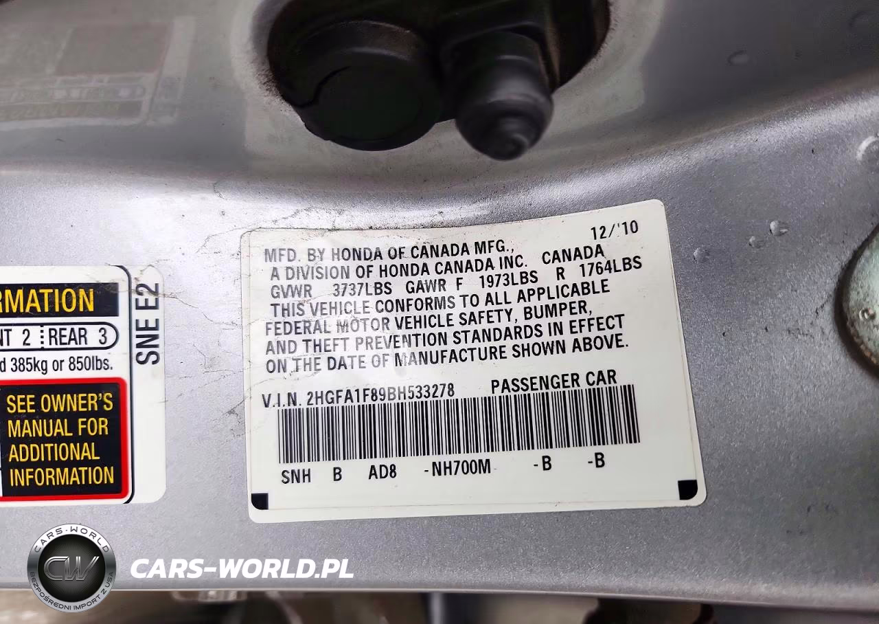 2011 Honda Civic Ex VIN:2HGFA1F89BH533278 - 12