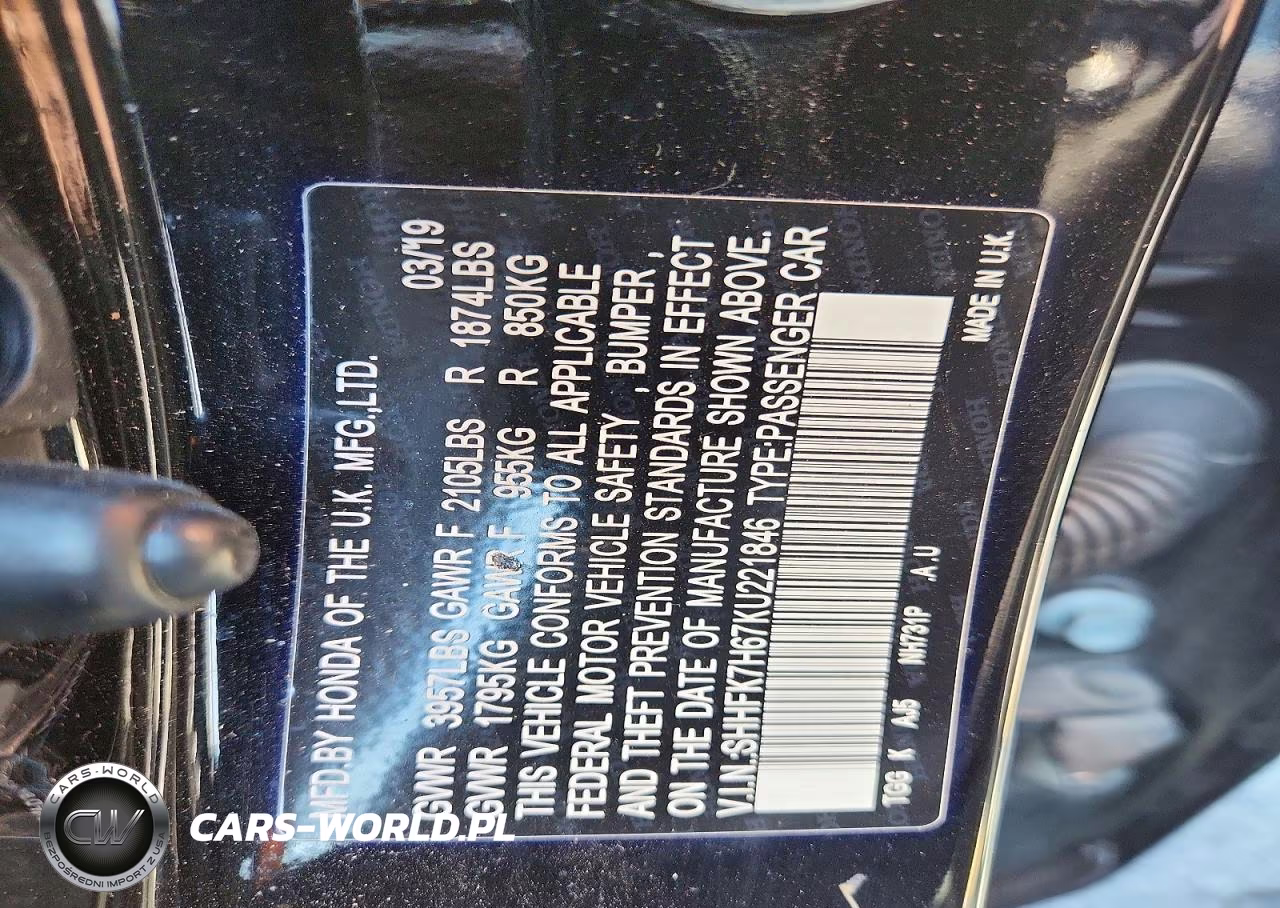 2019 Honda Civic Ex VIN:SHHFK7H67KU221846 - 12