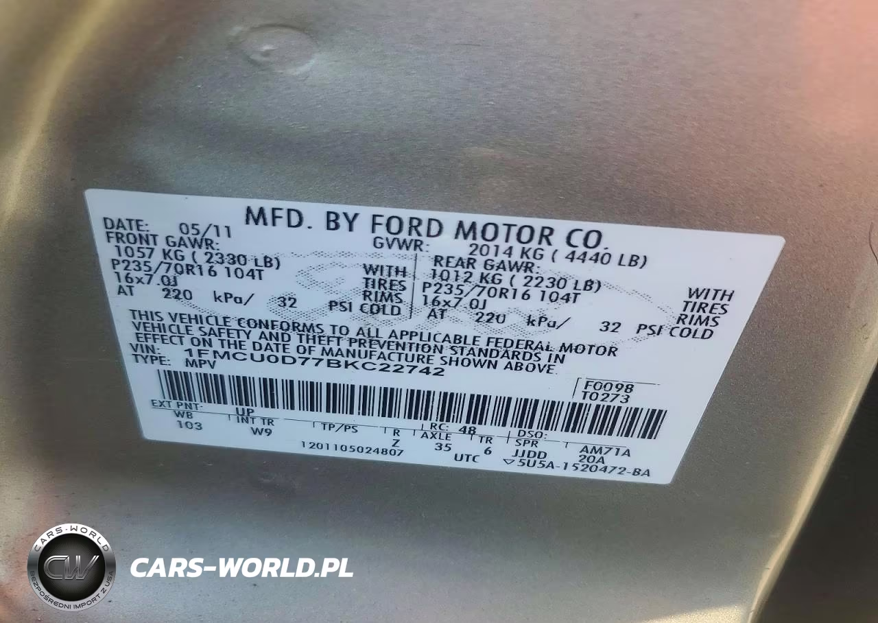 2011 Ford Escape Xlt VIN:1FMCU0D77BKC22742 - 13