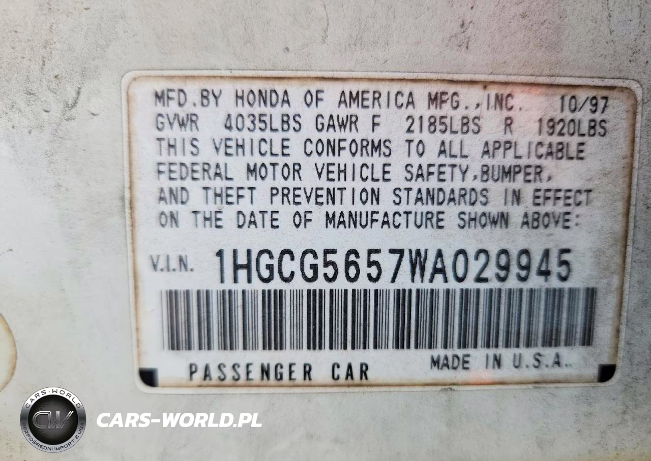 1998 Honda Accord Ex VIN:1HGCG5657WA029945 - 13