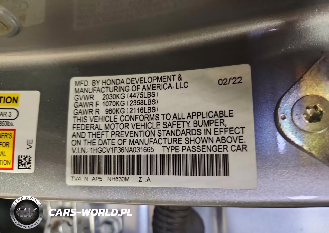 2022 Honda Accord Sport VIN:1HGCV1F36NA031665 - 12