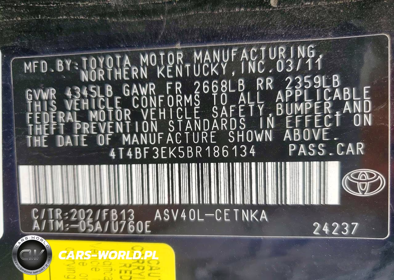2011 Toyota Camry Le VIN:4T4BF3EK5BR186134 - 12