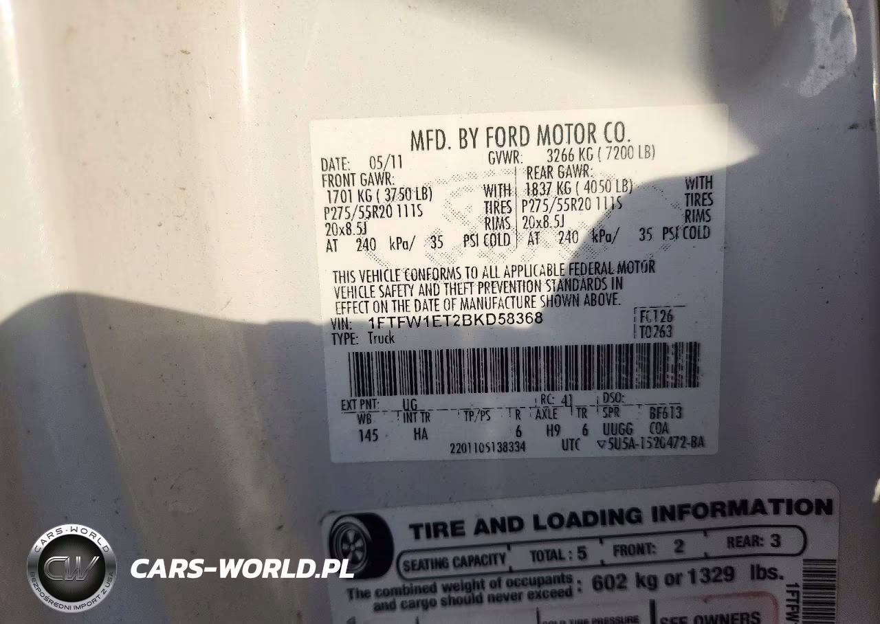 2011 Ford F150 Supercrew VIN:1FTFW1ET2BKD58368 - 12