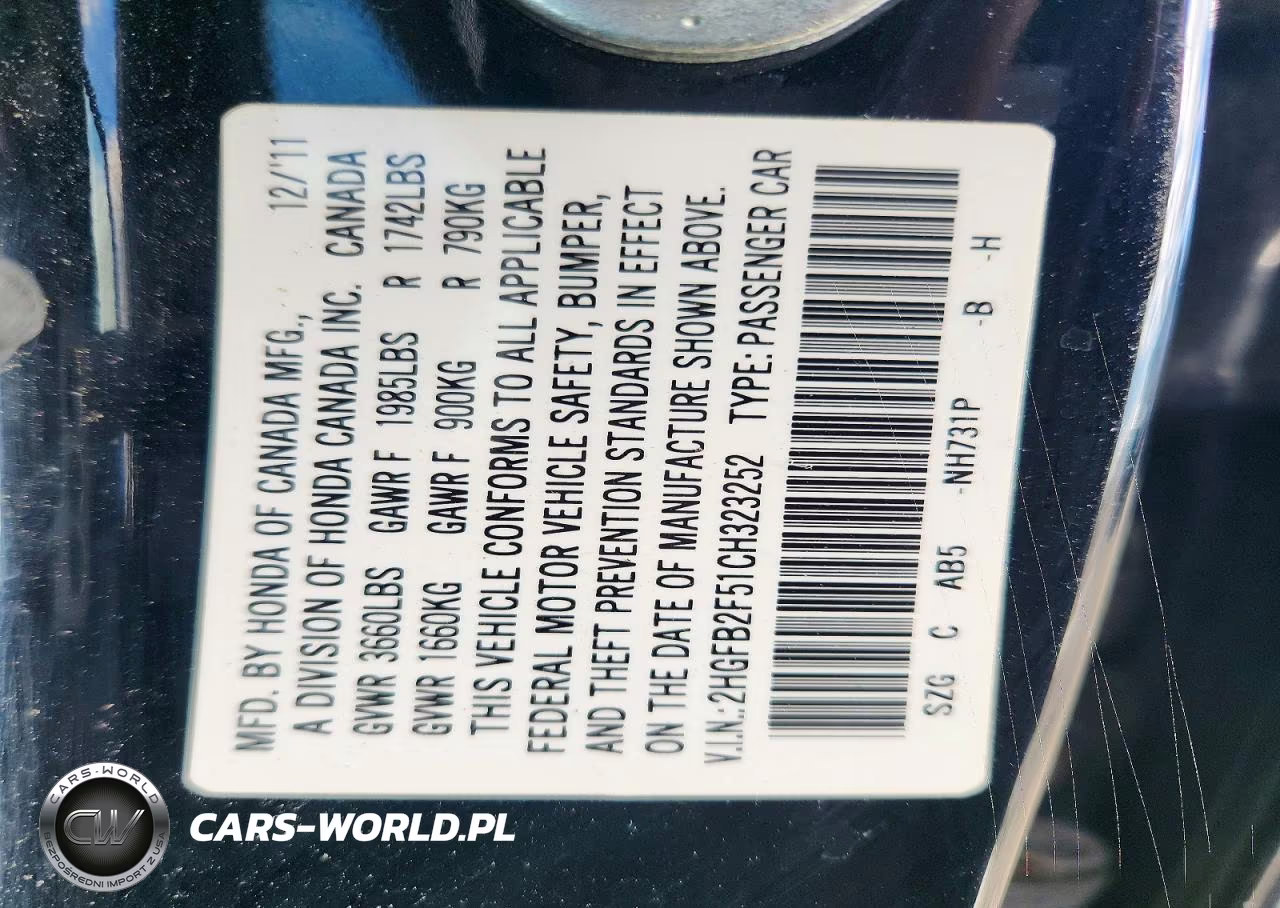 2012 Honda Civic Lx VIN:2HGFB2F51CH323252 - 12