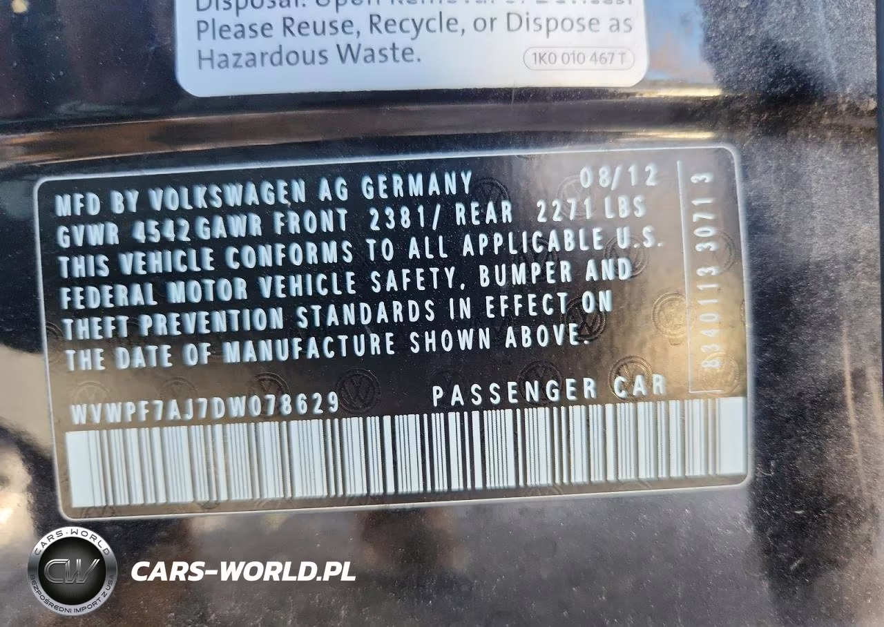 2013 Volkswagen Golf R VIN:WVWPF7AJ7DW078629 - 12
