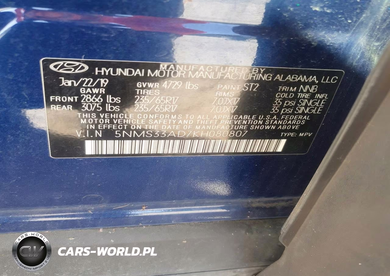 2019 Hyundai Santa Fe Sel 2.4L VIN:5NMS33AD7KH080807 - 13