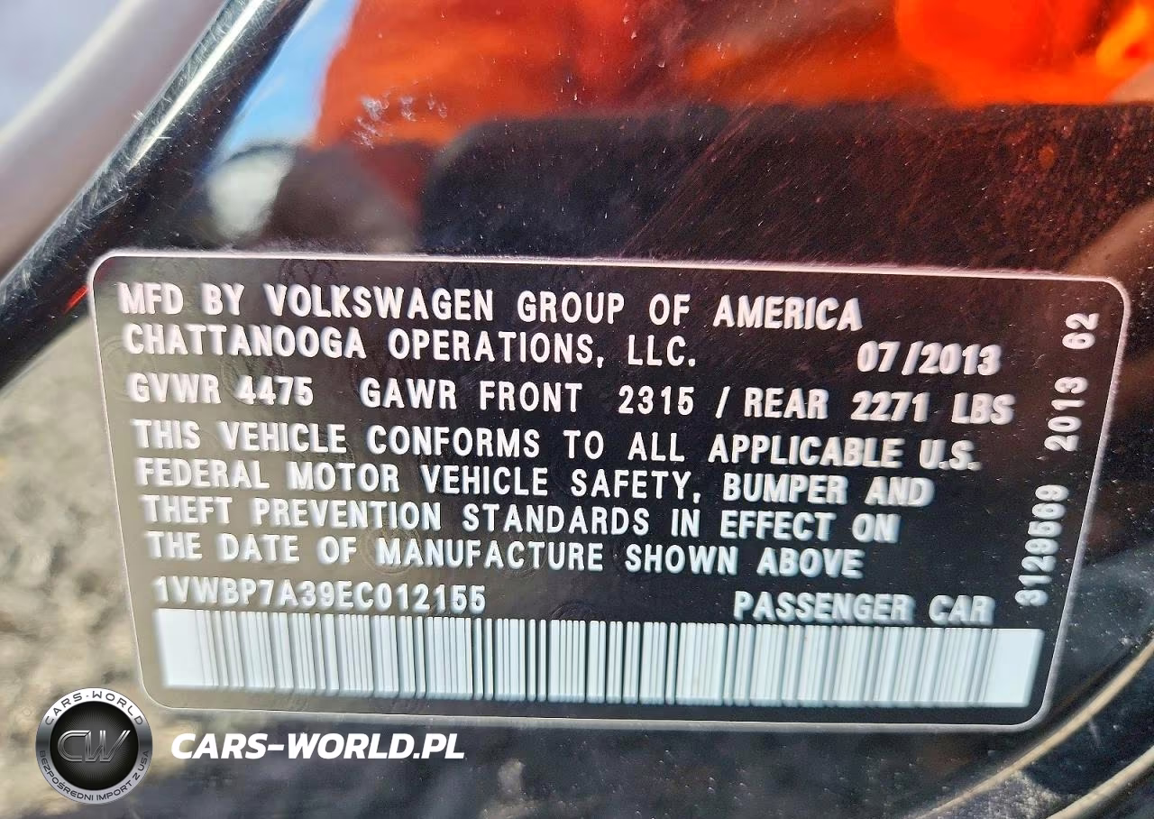 2014 Volkswagen Passat Se VIN:1VWBP7A39EC012155 - 12