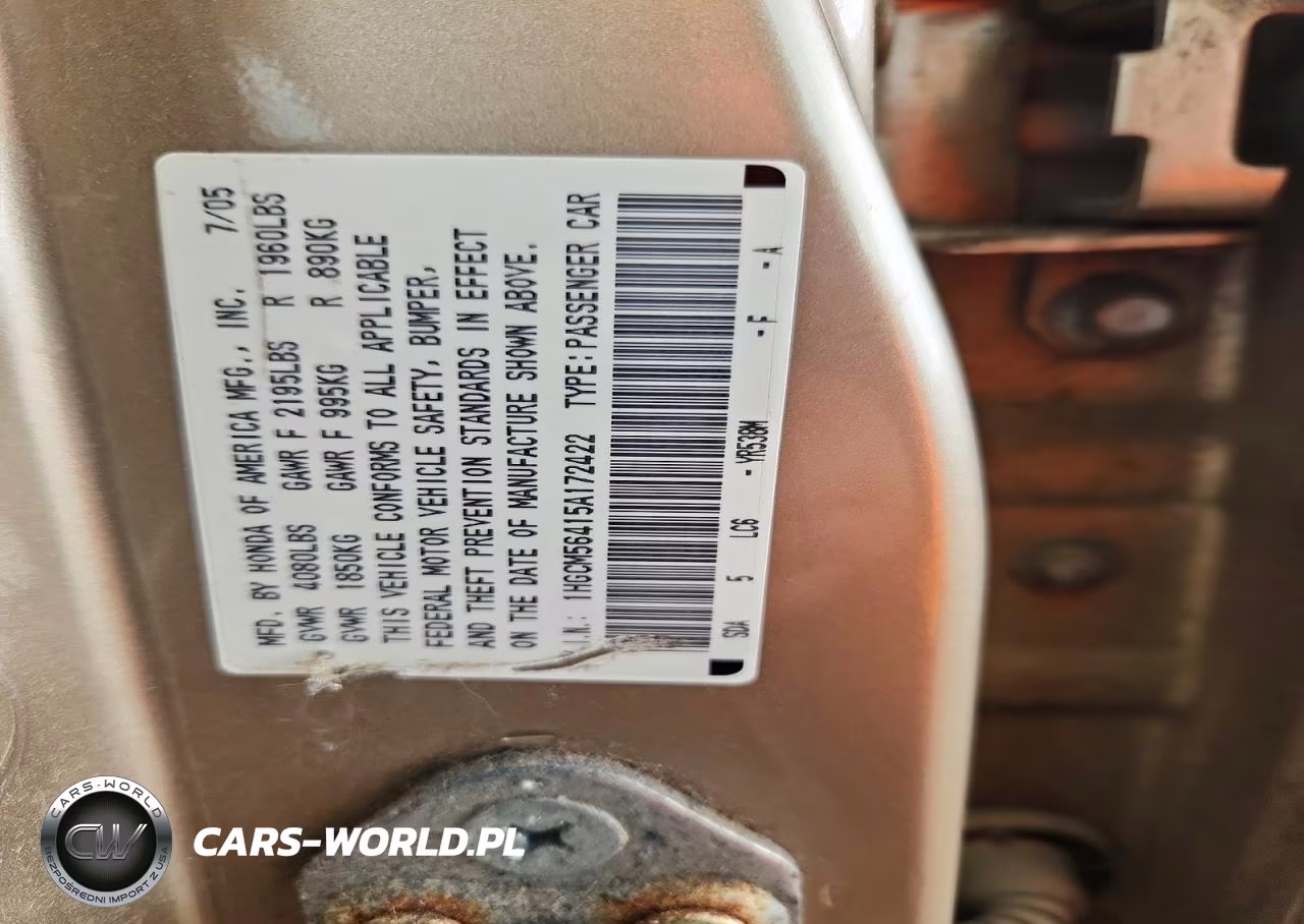 2005 Honda Accord Lx VIN:1HGCM56415A172422 - 12