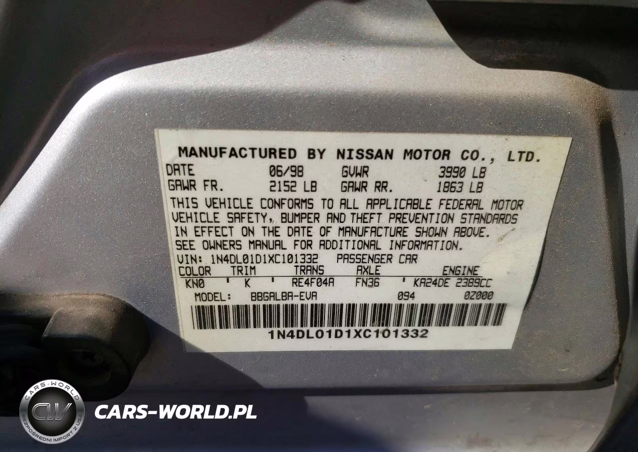 1999 Nissan Altima Xe VIN:1N4DL01D1XC101332 - 13