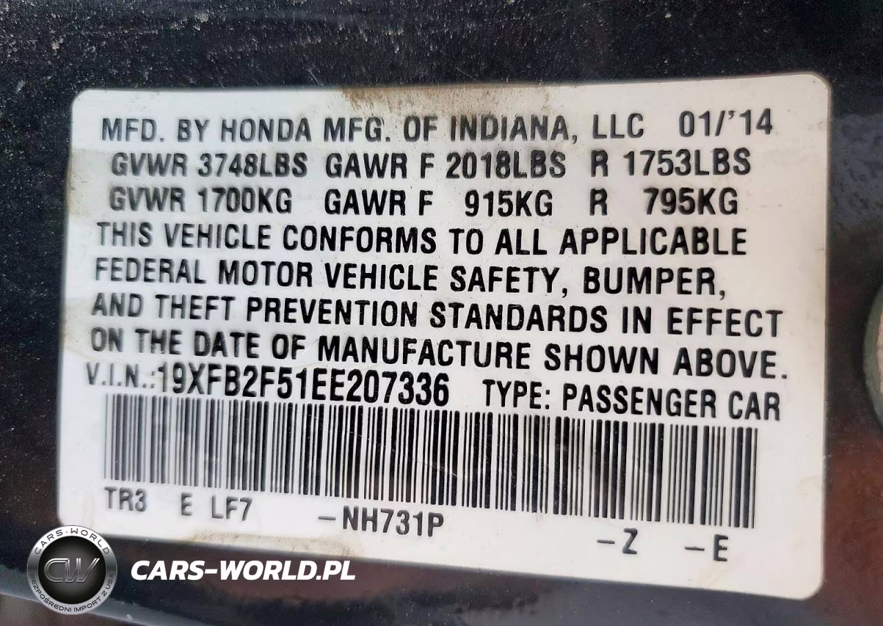 2014 Honda Civic Lx VIN:19XFB2F51EE207336 - 13
