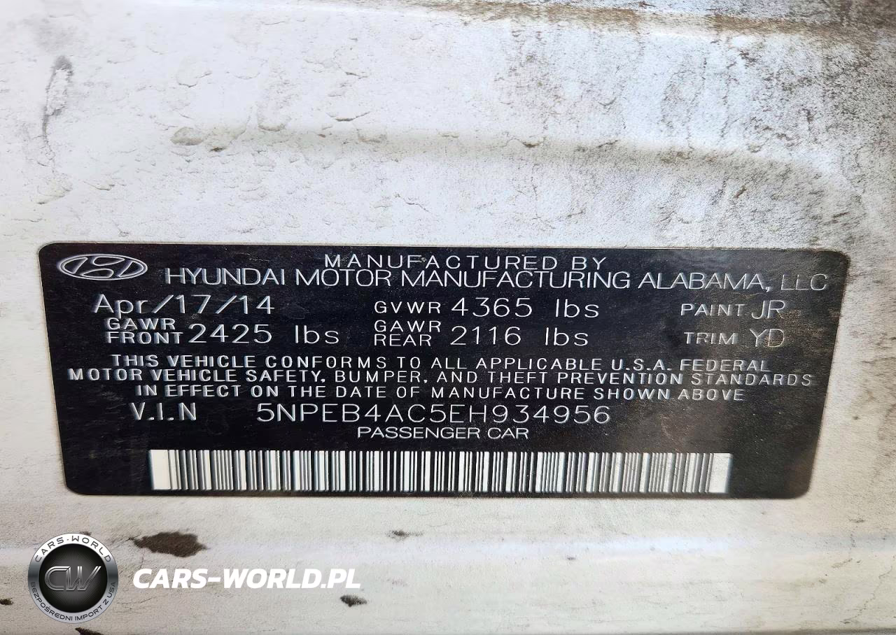 2014 Hyundai Sonata Gls VIN:5NPEB4AC5EH934956 - 13