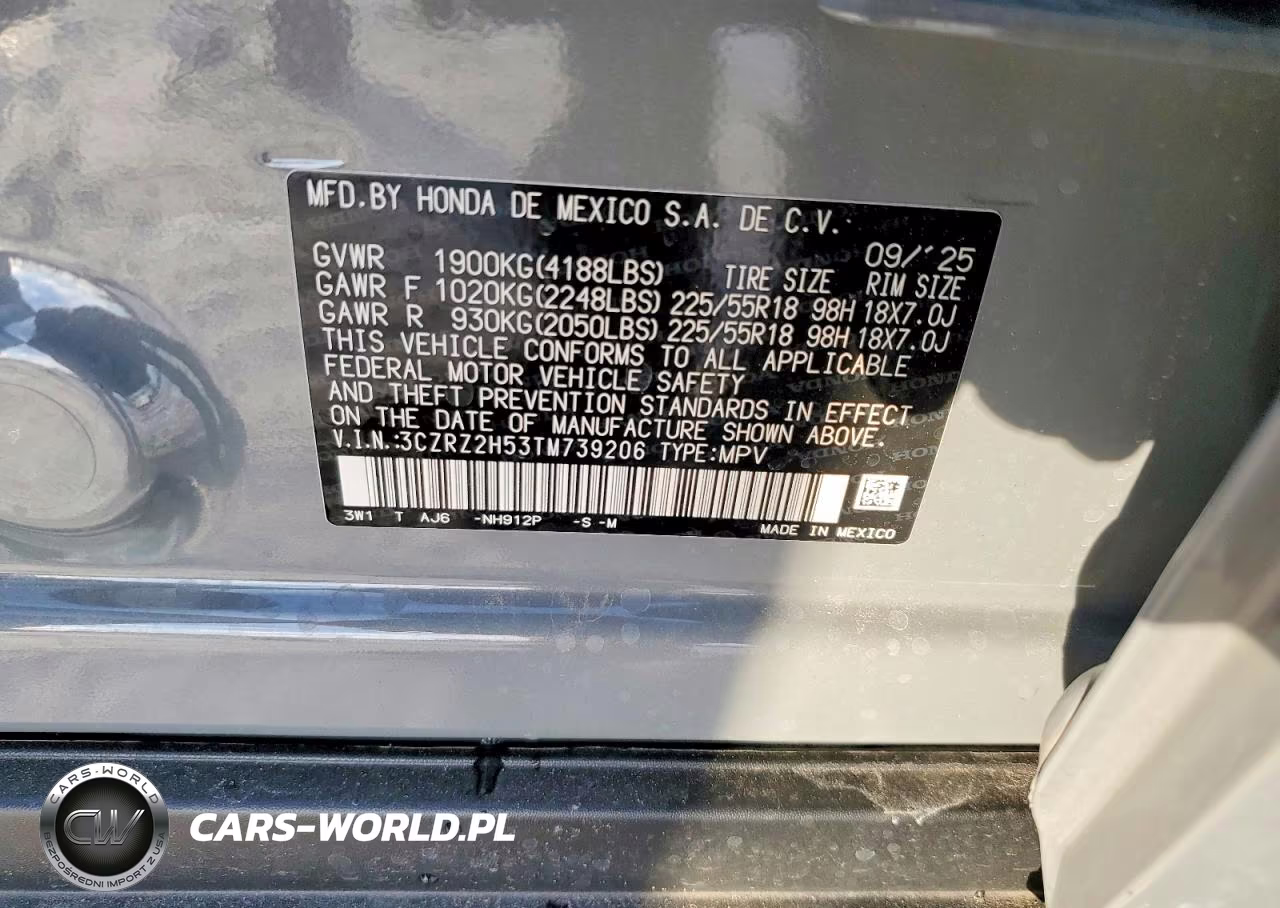 2026 Honda Hr-V Sport VIN:3CZRZ2H53TM739206 - 13