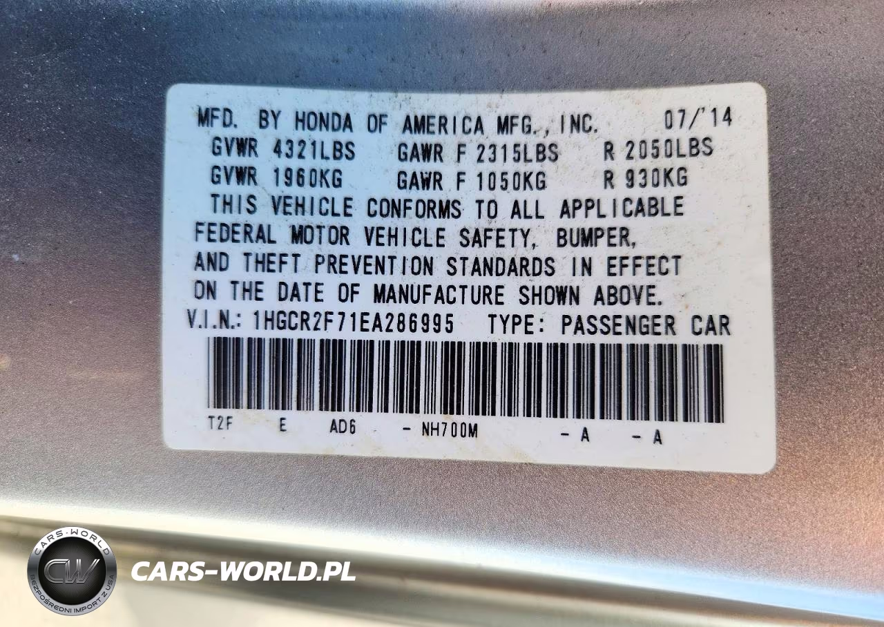 2014 Honda Accord Ex VIN:1HGCR2F71EA286995 - 12