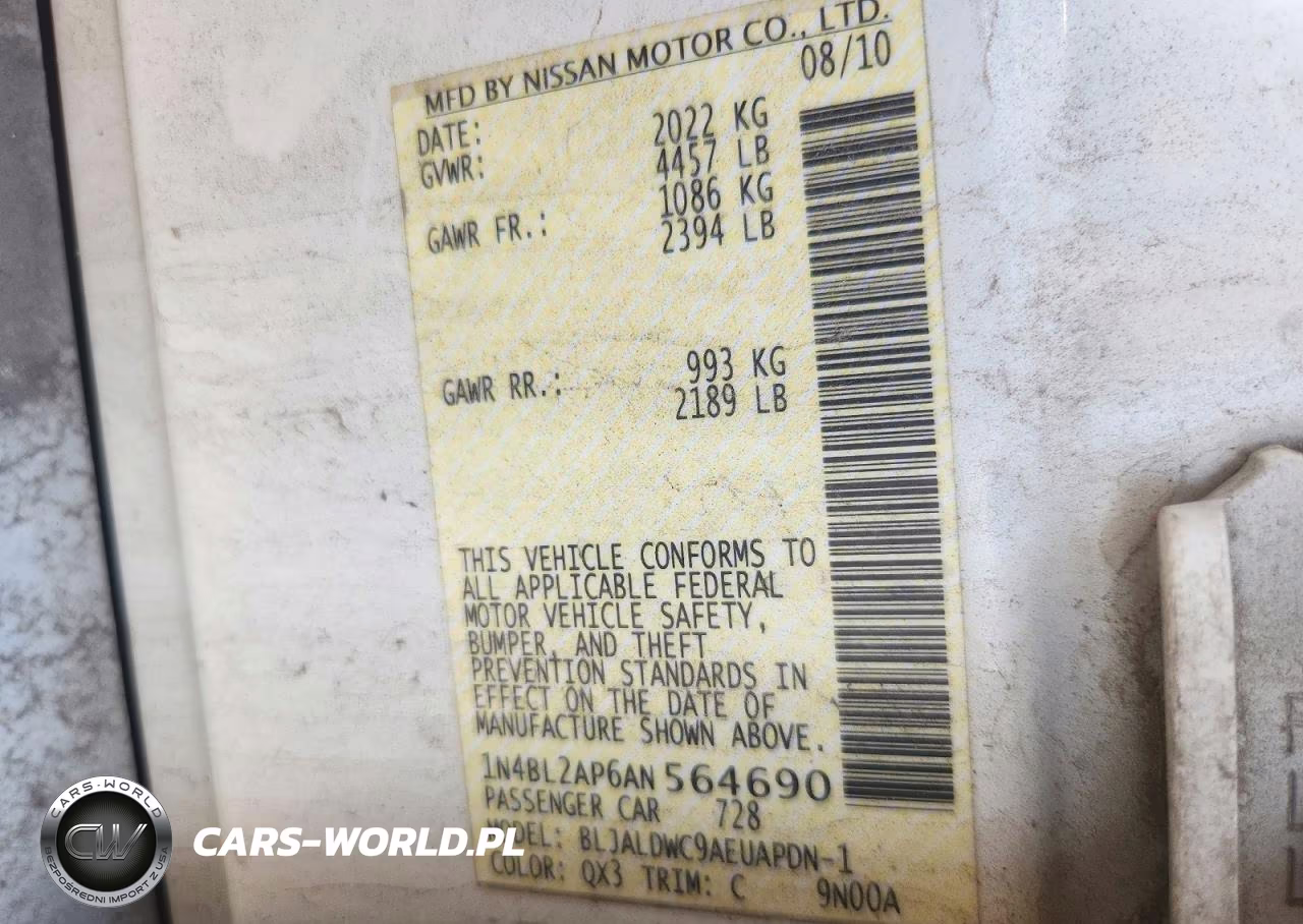 2010 Nissan Altima Sr VIN:1N4BL2AP6AN564690 - 12