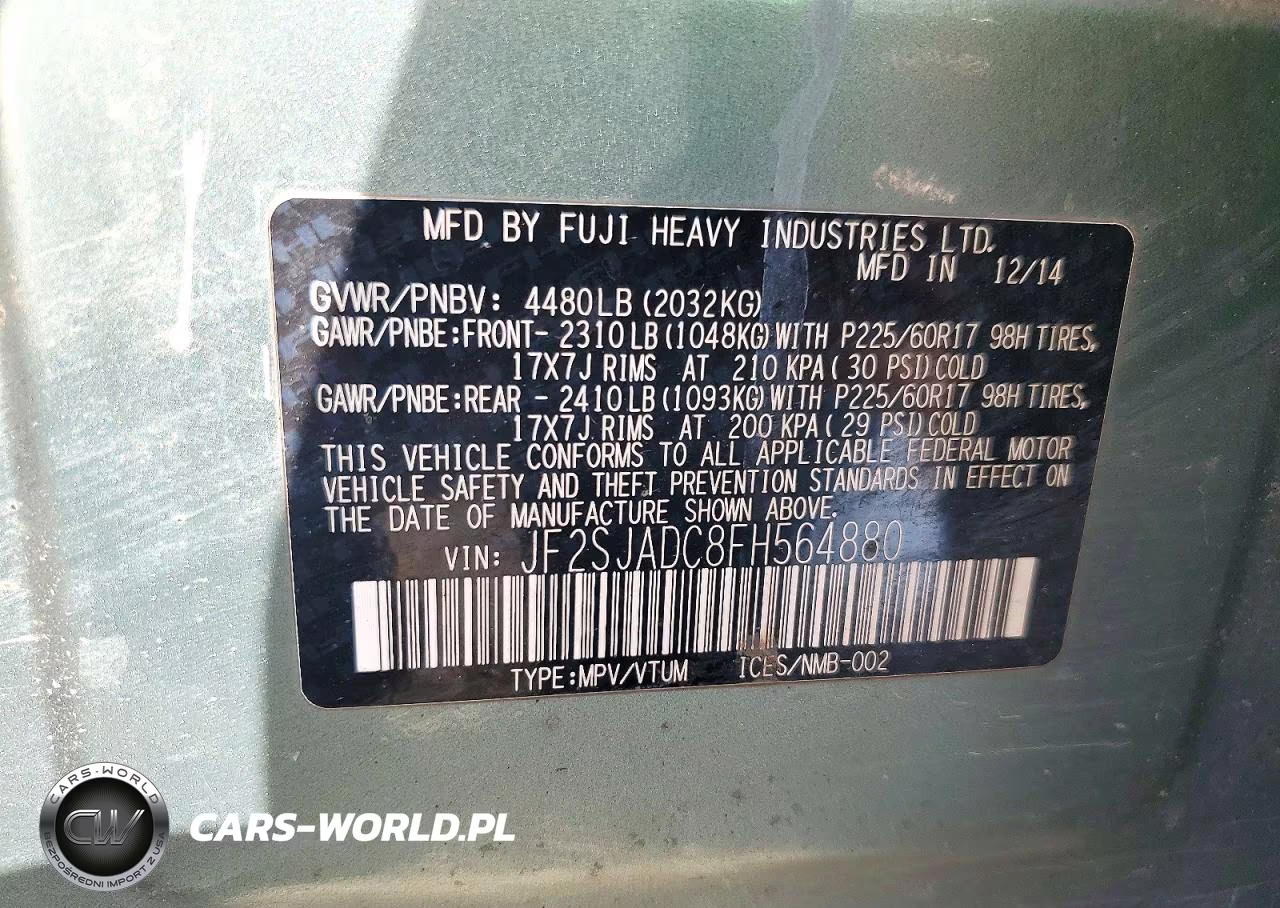 2015 Subaru Forester 2.5I Premium VIN:JF2SJADC8FH564880 - 13