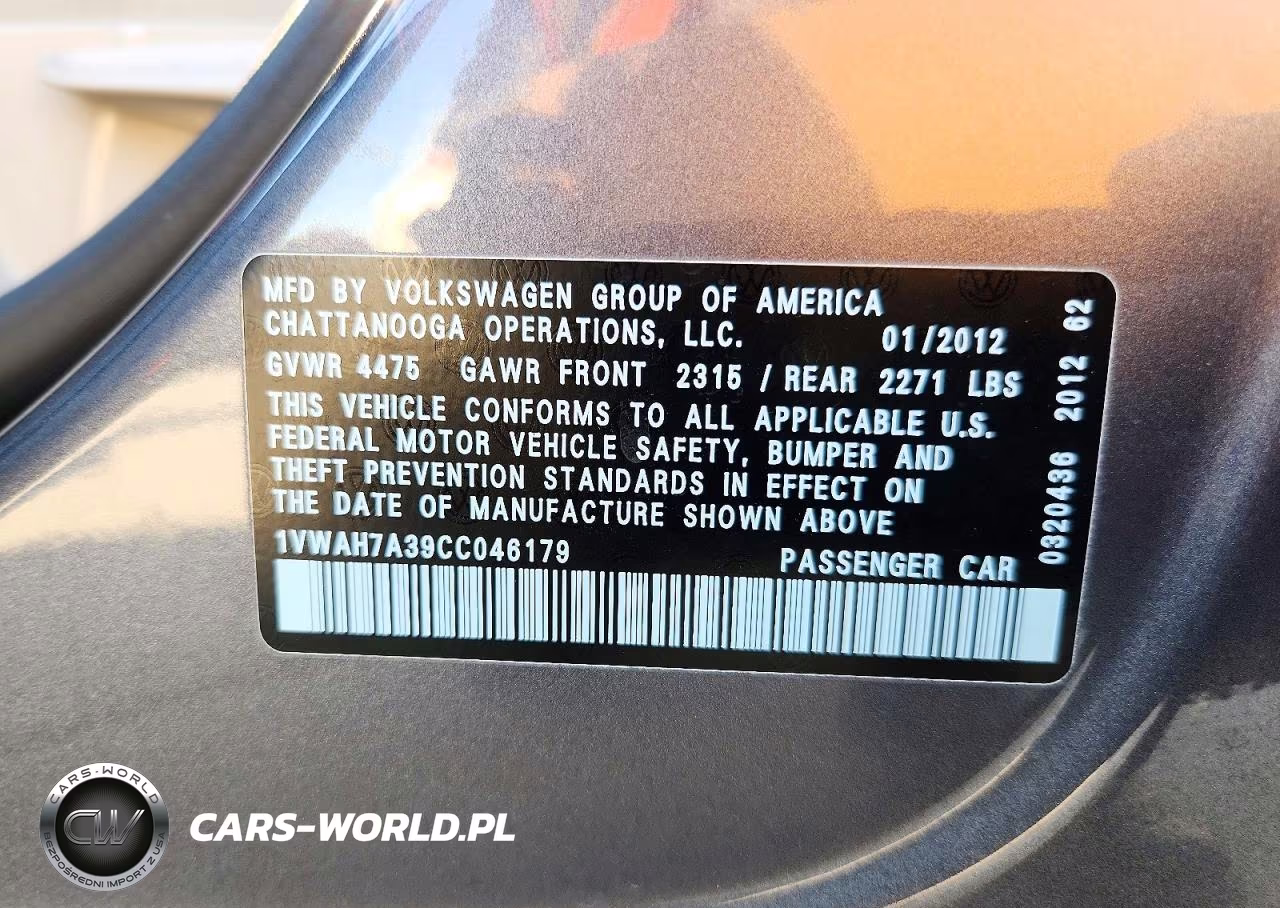 2012 Volkswagen Passat S VIN:1VWAH7A39CC046179 - 12