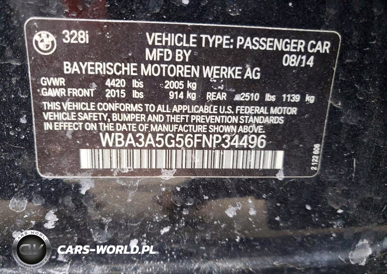 2015 BMW 328 I VIN:WBA3A5G56FNP34496 - 12