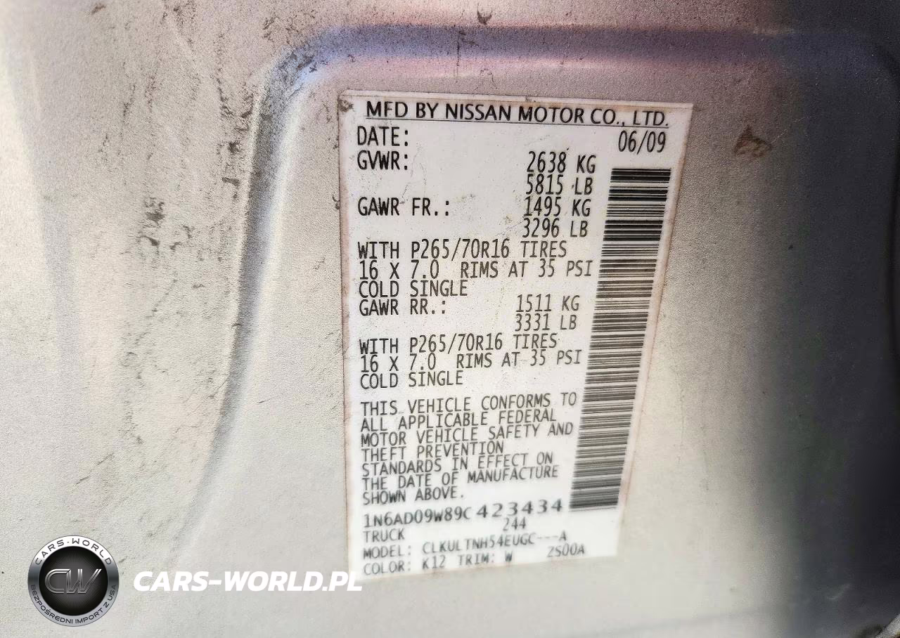 2009 Nissan Frontier Se V6 VIN:1N6AD09W89C423434 - 12