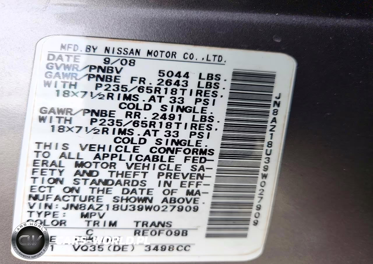 2009 Nissan Murano S VIN:JN8AZ18U39W027909 - 13