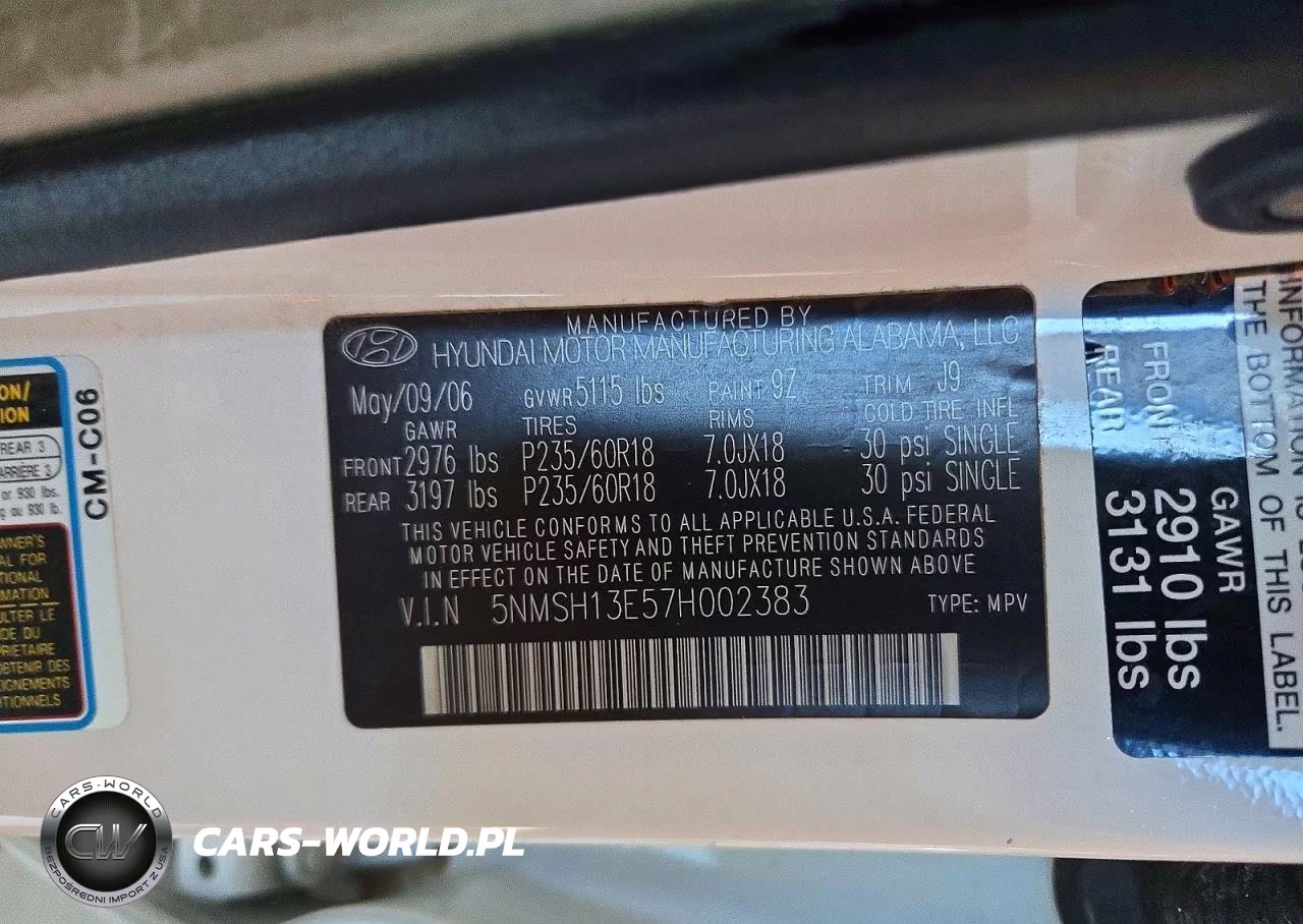 2007 Hyundai Santa Fe Se VIN:5NMSH13E57H002383 - 13