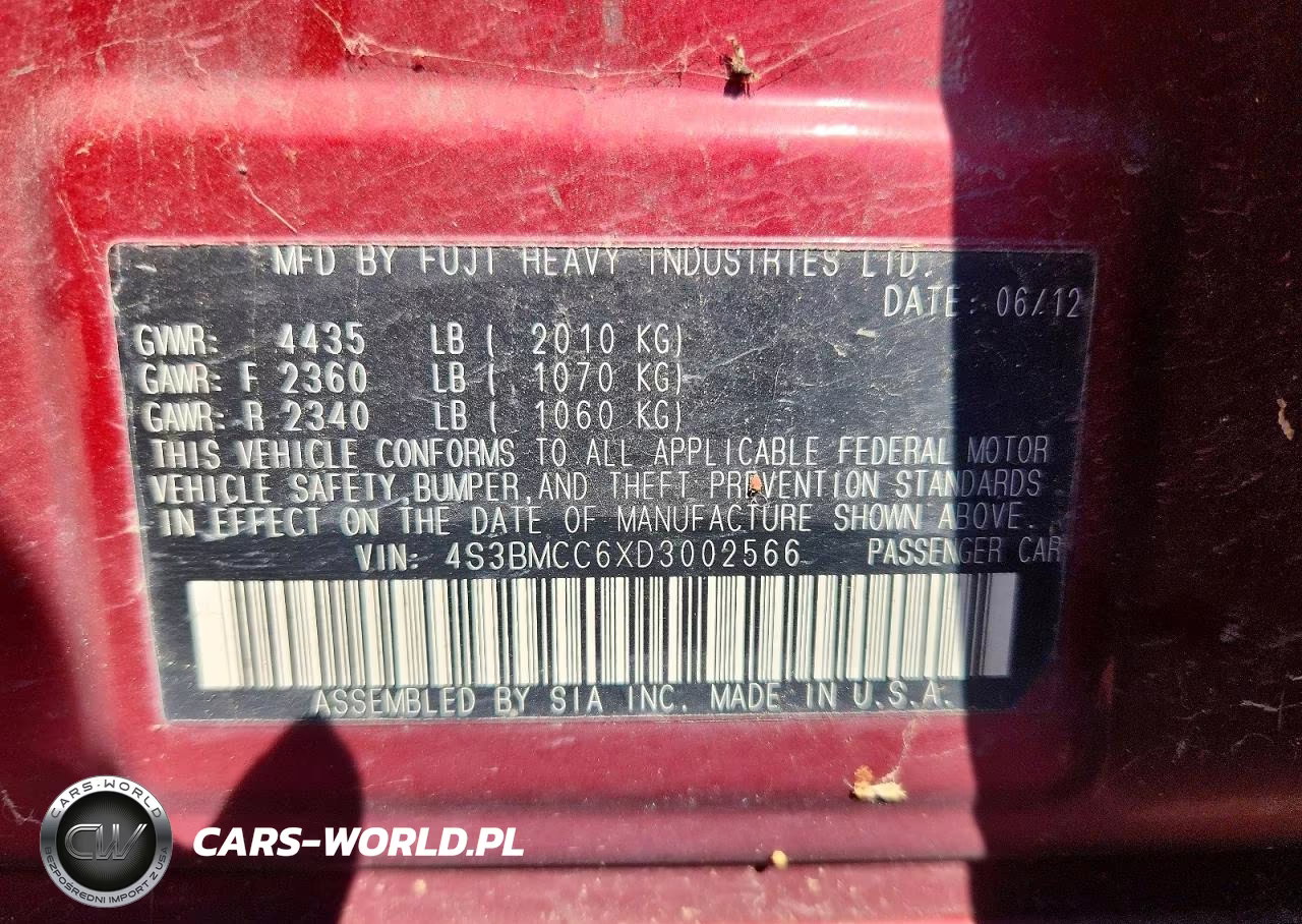 2013 Subaru Legacy 2.5I Premium VIN:4S3BMCC6XD3002566 - 12