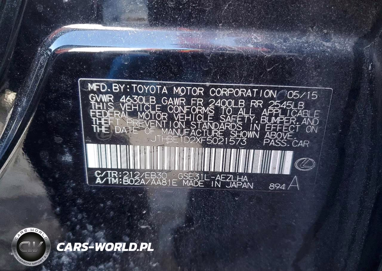 2015 Lexus Is 350 Base VIN:JTHBE1D2XF5021573 - 12