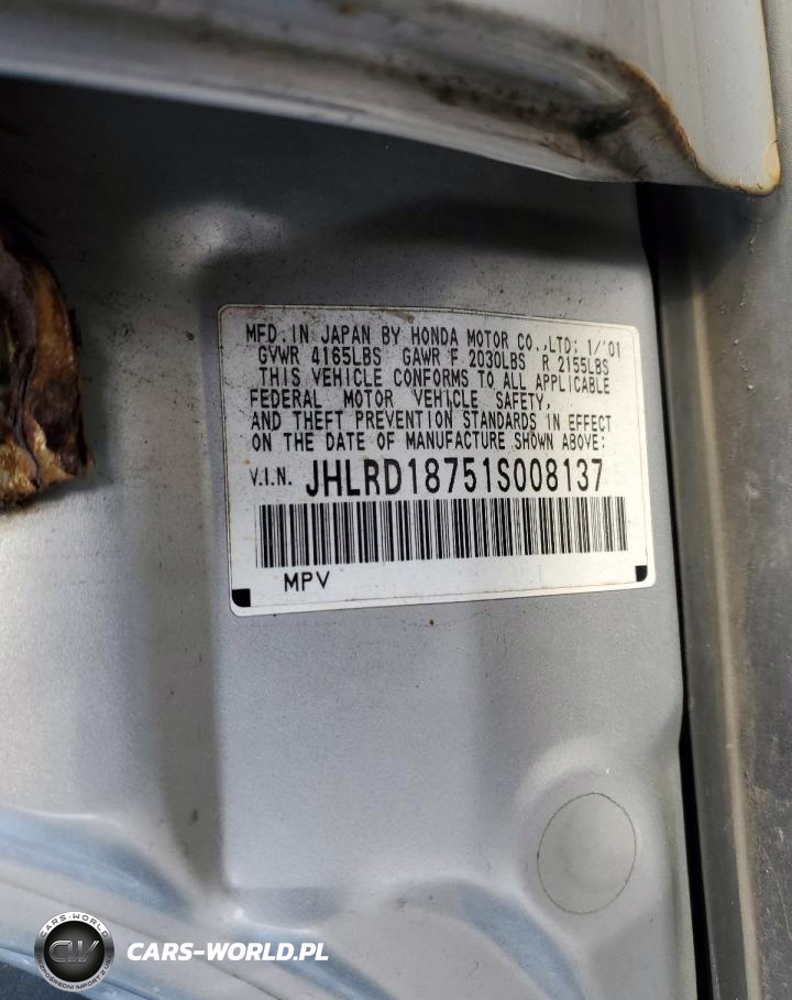 2001 Honda Cr-V Se VIN:JHLRD18751S008137 - 13