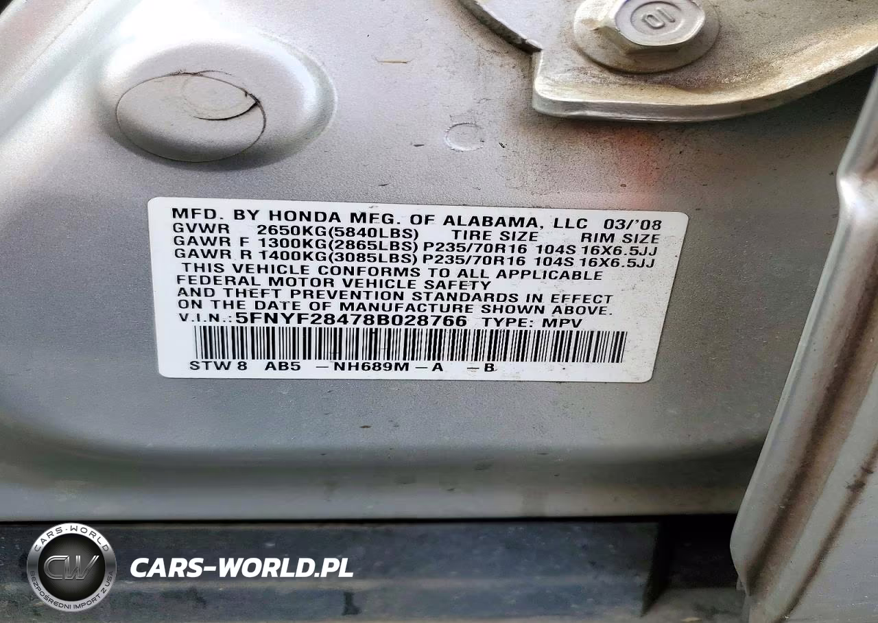 2008 Honda Pilot Ex VIN:5FNYF28478B028766 - 13