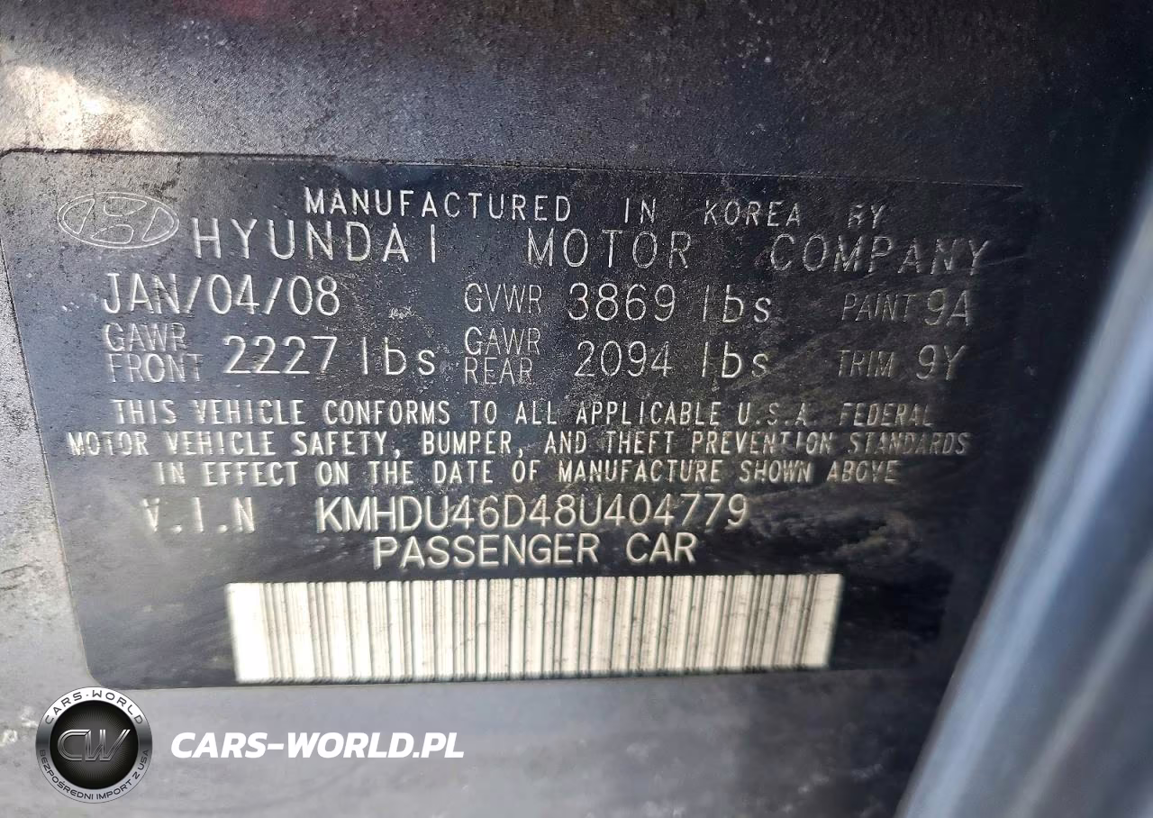 2008 Hyundai Elantra Gls VIN:KMHDU46D48U404779 - 12