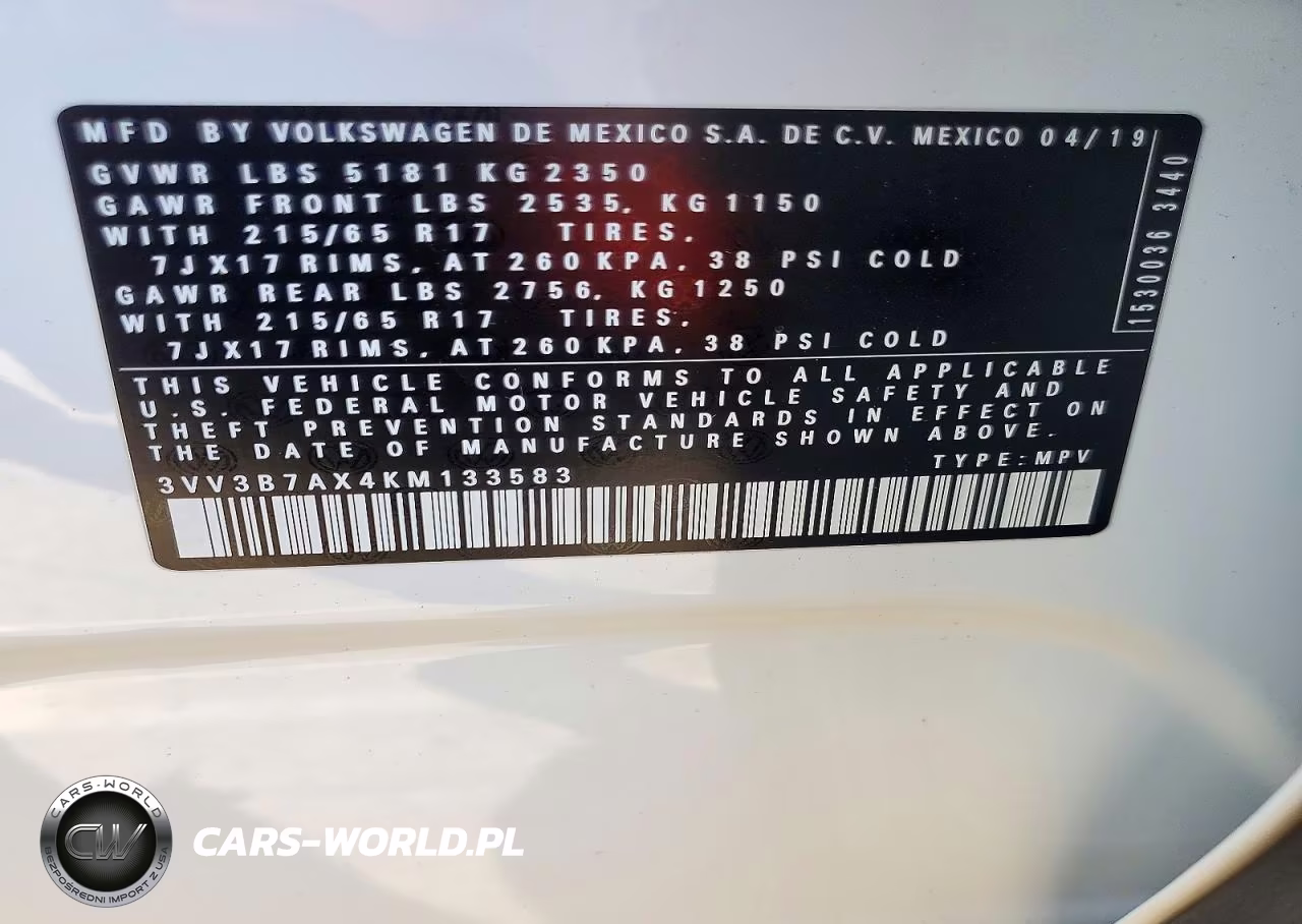 2019 Volkswagen Tiguan Se VIN:3VV3B7AX4KM133583 - 13