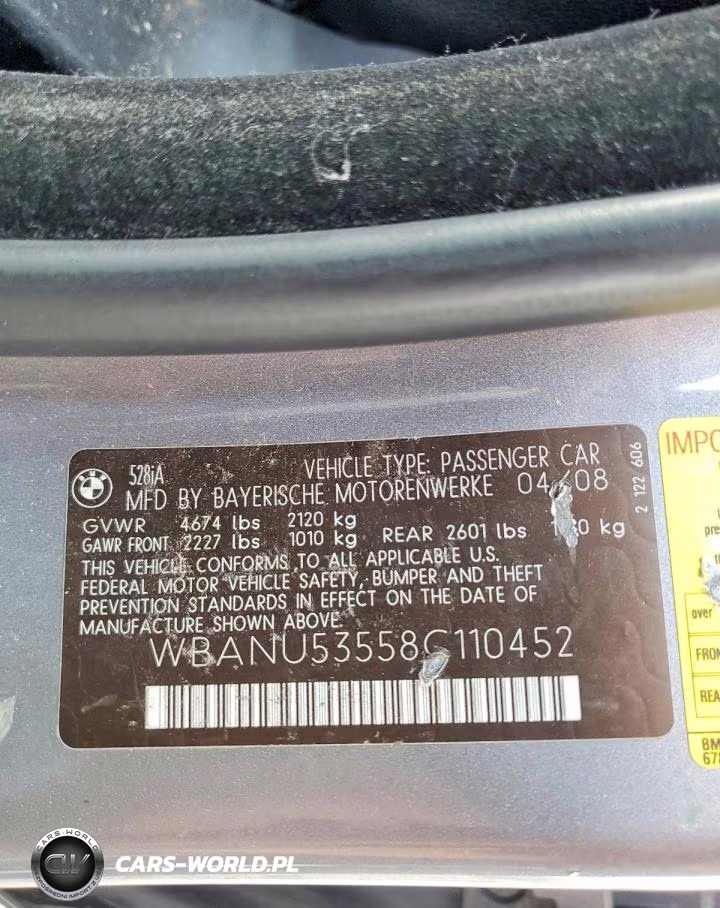 2008 BMW 528 I VIN:WBANU53558C110452 - 12