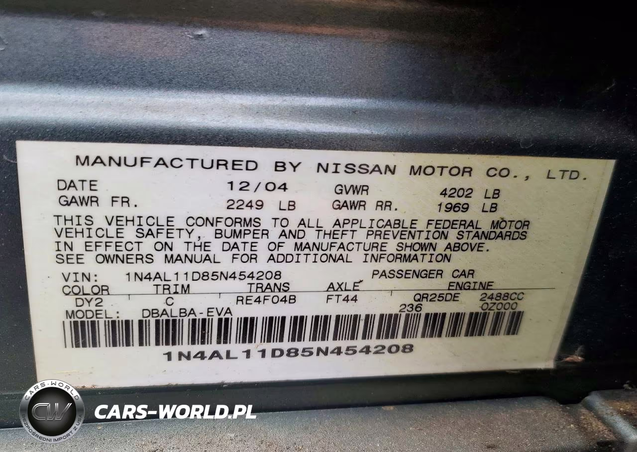 2005 Nissan Altima 2.5 VIN:1N4AL11D85N454208 - 12