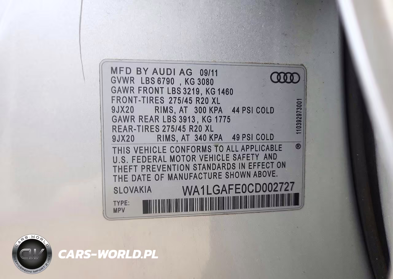 2012 Audi Q7 Premium Plus VIN:WA1LGAFE0CD002727 - 12