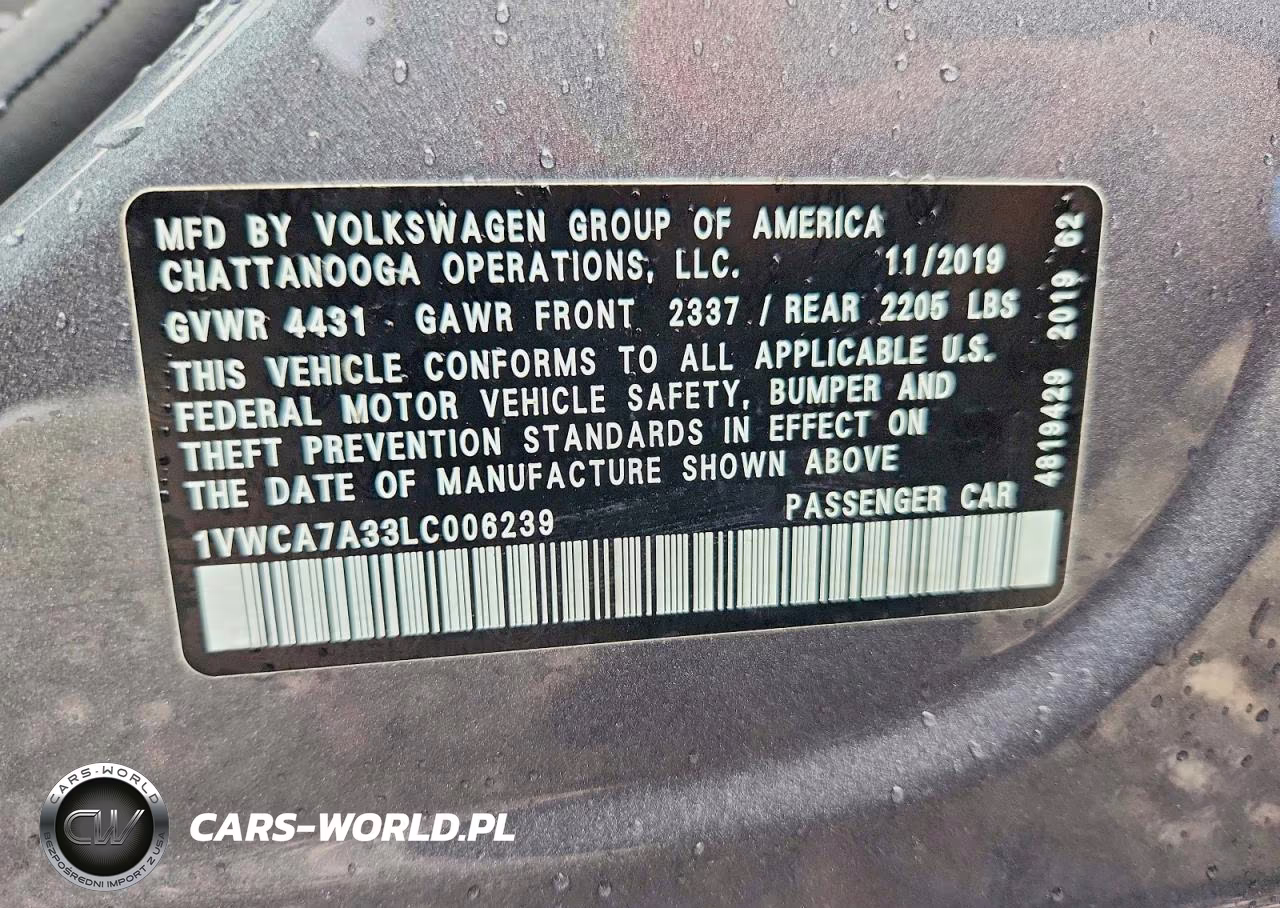 2020 Volkswagen Passat Sel VIN:1VWCA7A33LC006239 - 12