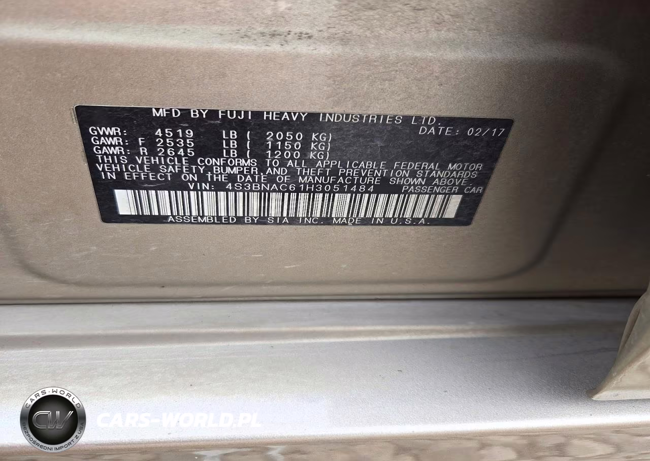 2017 Subaru Legacy 2.5I Premium VIN:4S3BNAC61H3051484 - 12