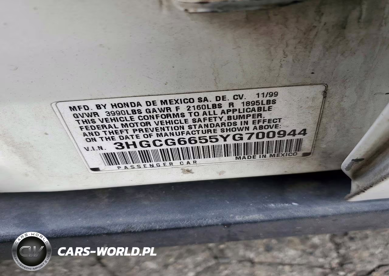 2000 Honda Accord Lx VIN:3HGCG6655YG700944 - 12