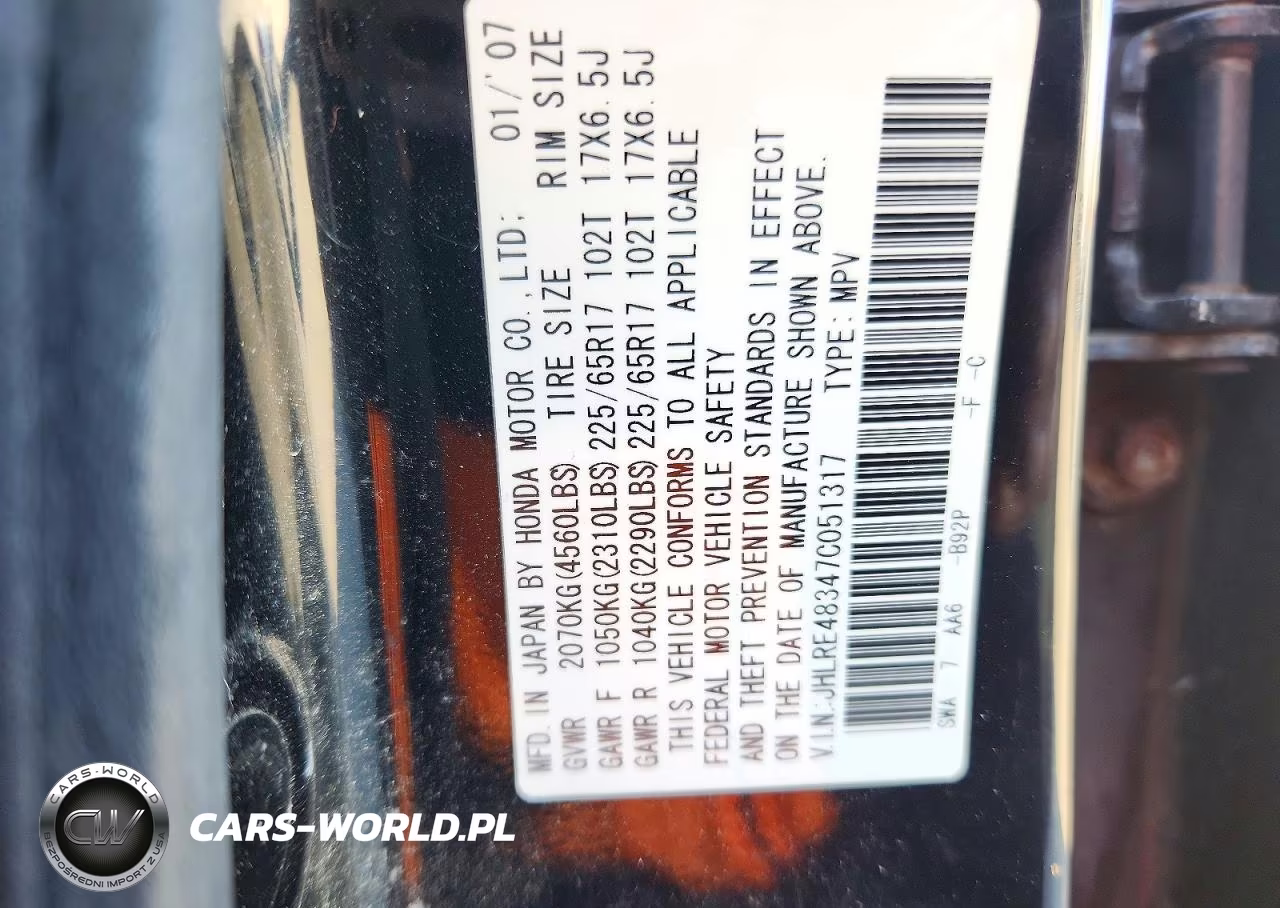 2007 Honda Cr-V Lx VIN:JHLRE48347C051317 - 12