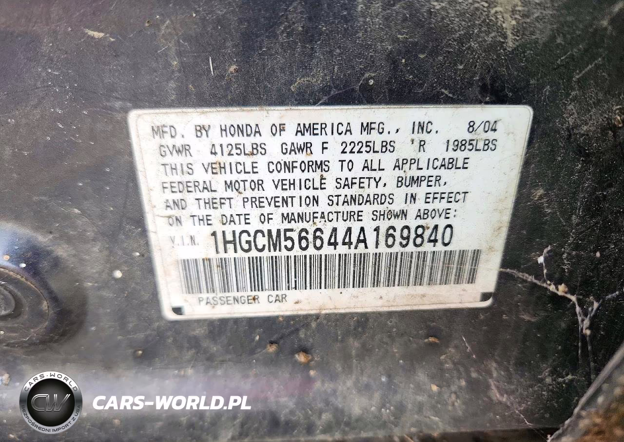 2004 Honda Accord Ex VIN:1HGCM56644A169840 - 12