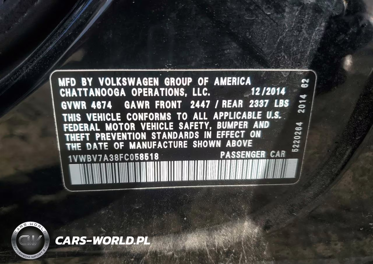 2015 Volkswagen Passat Se VIN:1VWBV7A38FC058518 - 12