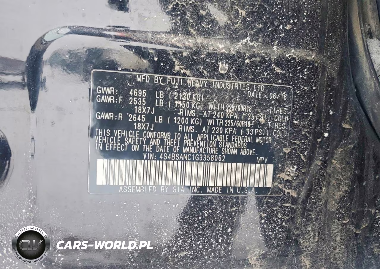 2016 Subaru Outback 2.5I Limited VIN:4S4BSANC1G3358062 - 12