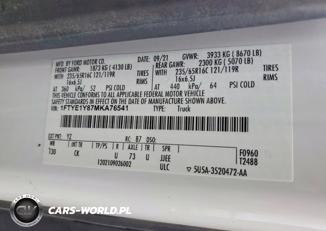 2021 Ford Transit 150 Utility - Service Van VIN:1FTYE1Y87MKA76541 - 14