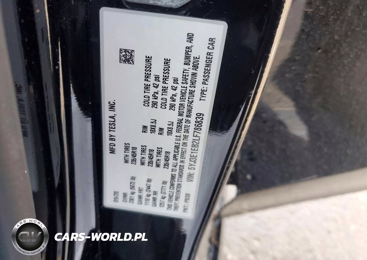 2020 Tesla Model 3 VIN:5YJ3E1EB2LF786839 - 12