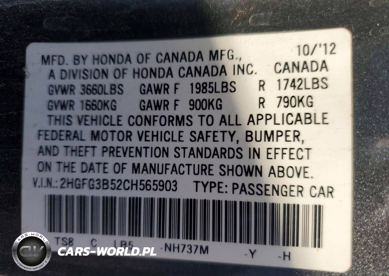 2012 Honda Civic Lx VIN:2HGFG3B52CH565903 - 13