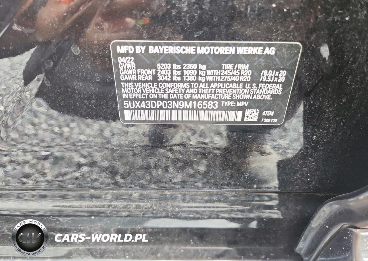 2022 BMW X3 Sdrive30I VIN:5UX43DP03N9M16583 - 13