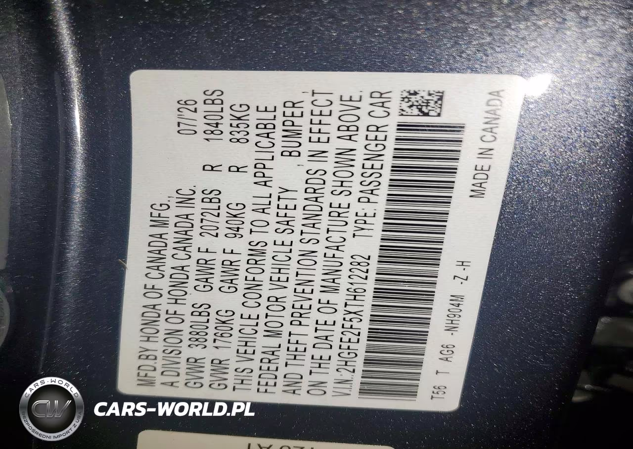 2026 Honda Civic Sport VIN:2HGFE2F5XTH612282 - 12