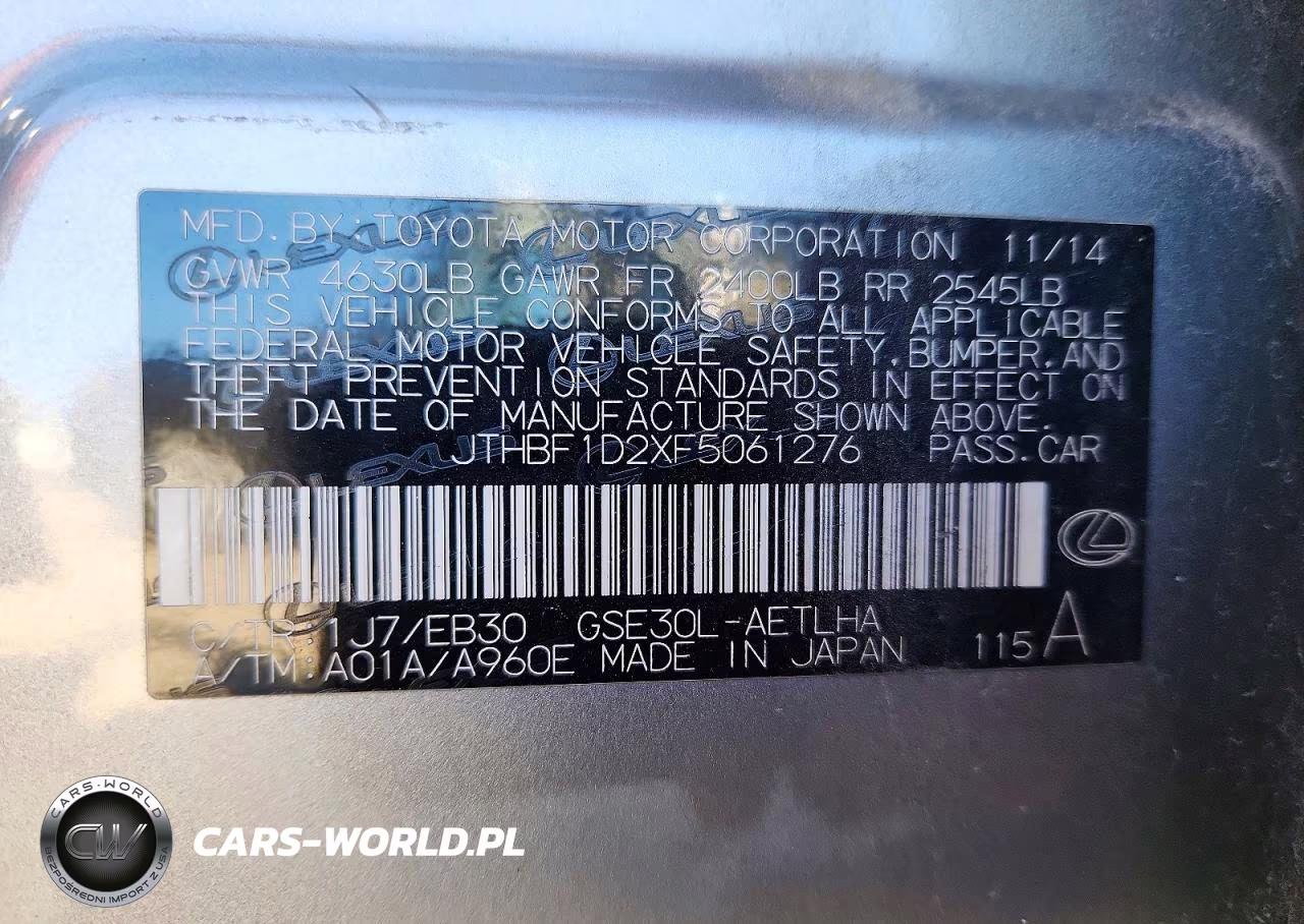 2015 Lexus Is 250 VIN:JTHBF1D2XF5061276 - 12