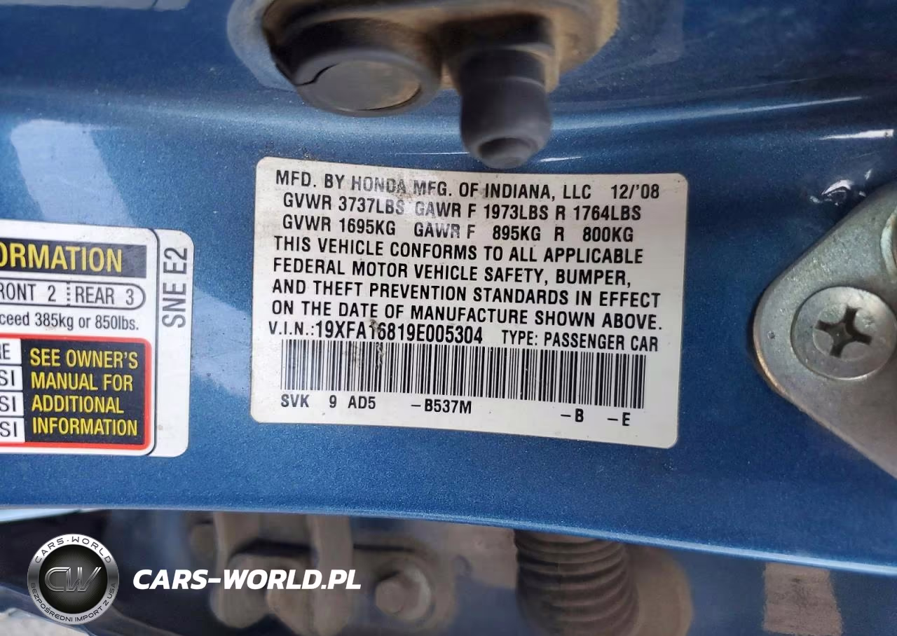 2009 Honda Civic Ex VIN:19XFA16819E005304 - 12